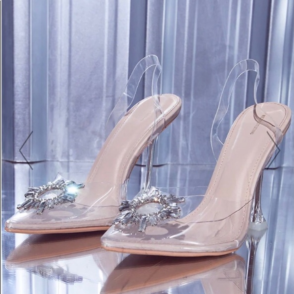 NUDE CLEAR DIAMANTE SLING BACK CAKE STAND HIGH HEELS